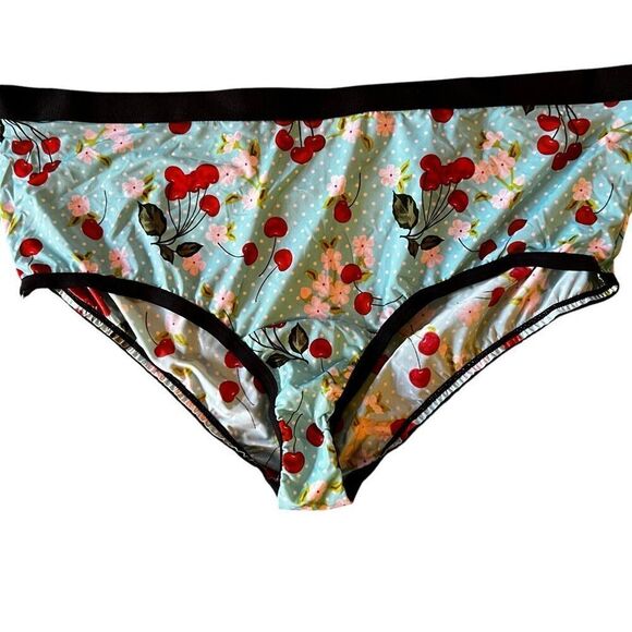 Torrid 40D T-Shirt Bra & Large Cheeky XO Back Panty Teal Cherry Floral Print - Picture 2 of 10
